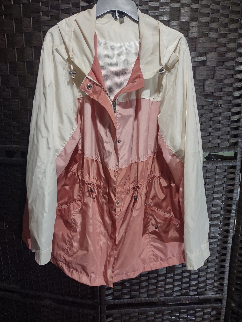  Torrid Pink and Cream Nylon Color Block Rain Jacket Size 2